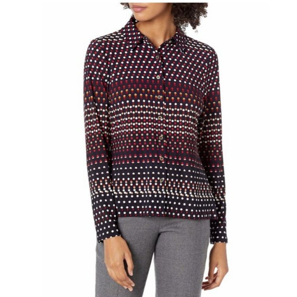 Tommy Hilfiger Women's Long Sleeve Collared Front Top Career Office Size S